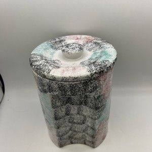 Vintage Guyroc Sponge Painted Gray Mint Pink Ceramic Canister MCM mid century